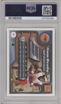Tom Brady from the 2000 Pacific Aurora set graded by PSA and given an overall grade of 8.