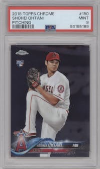 Shohei Ohtani from the 2018 Topps Chrome set graded by PSA and given an overall grade of 9.