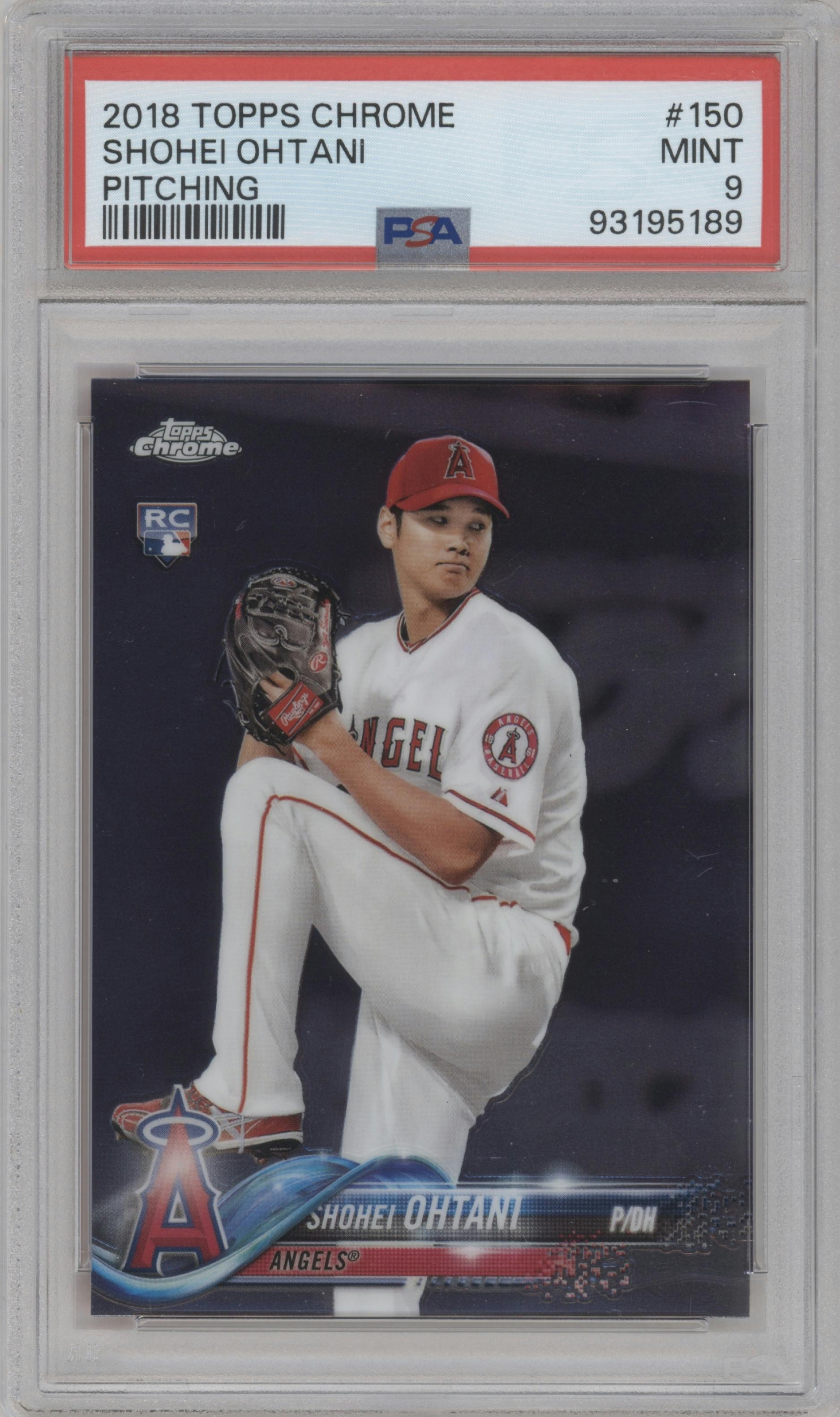 Shohei Ohtani from the 2018 Topps Chrome set graded by PSA and given an overall grade of 9.