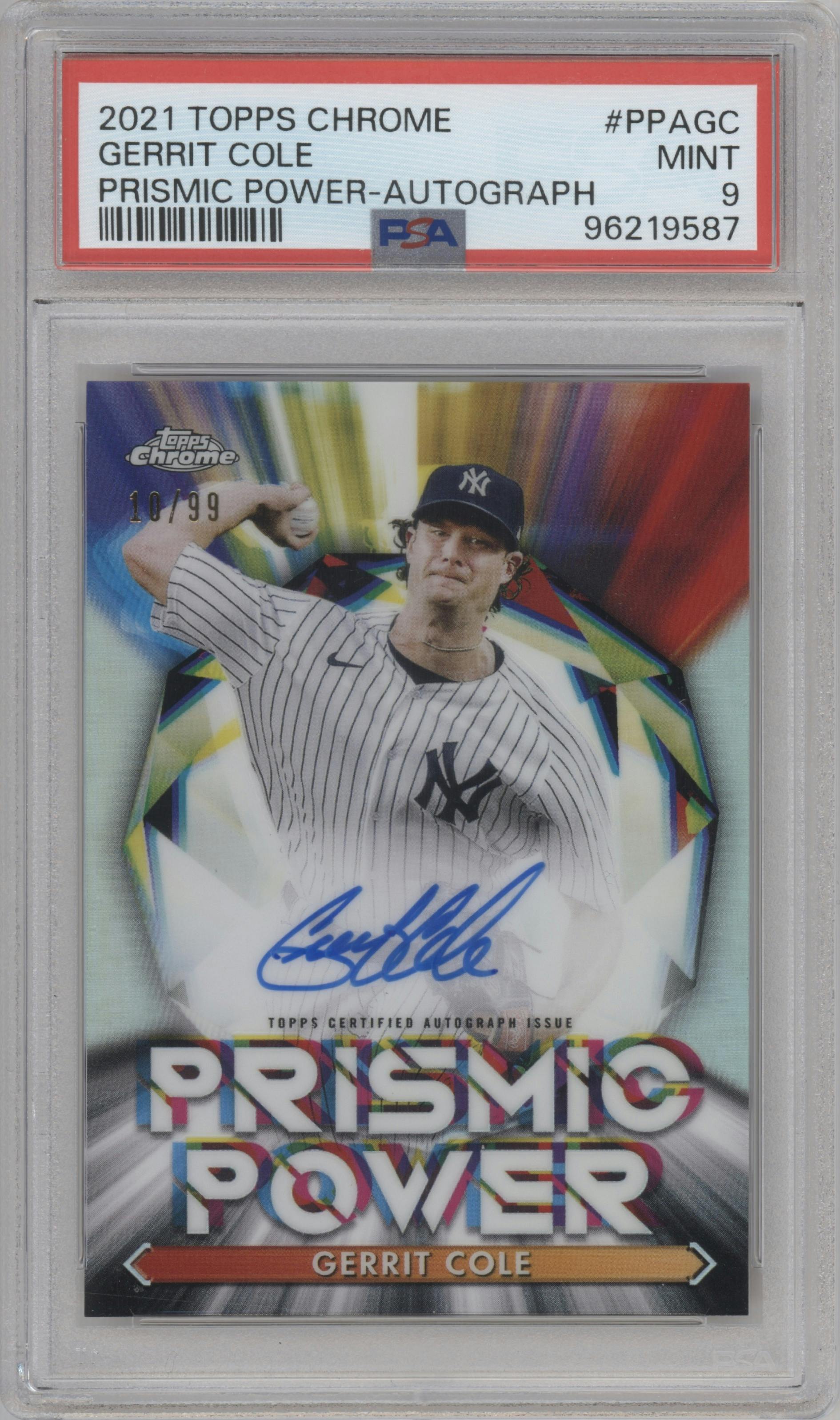 Gerrit Cole from the 2021 Topps Chrome set graded by PSA and given an overall grade of 9.