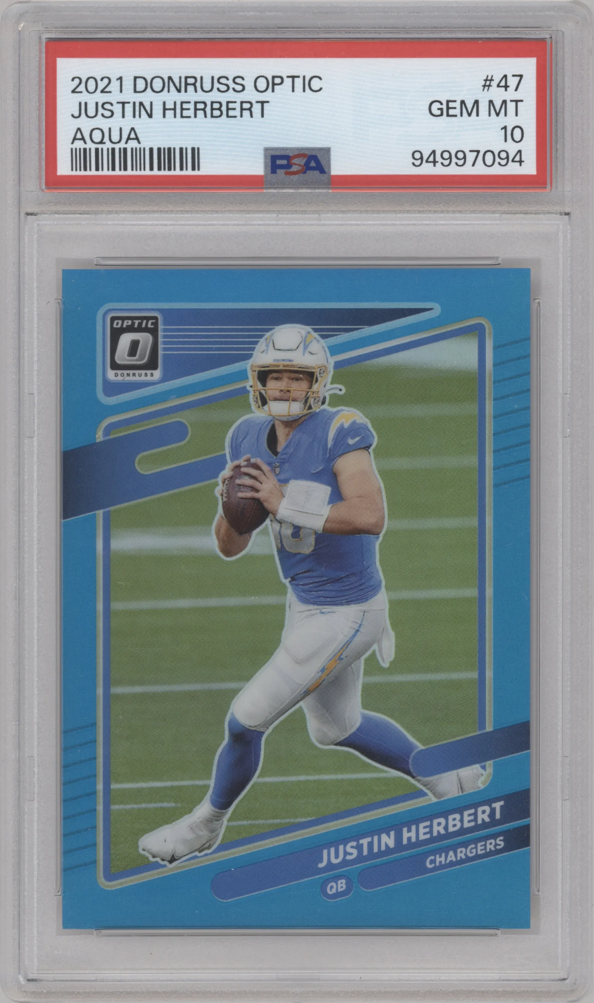 2021 Panini Donruss Optic Justin Herbert Aqua #47 PSA 10