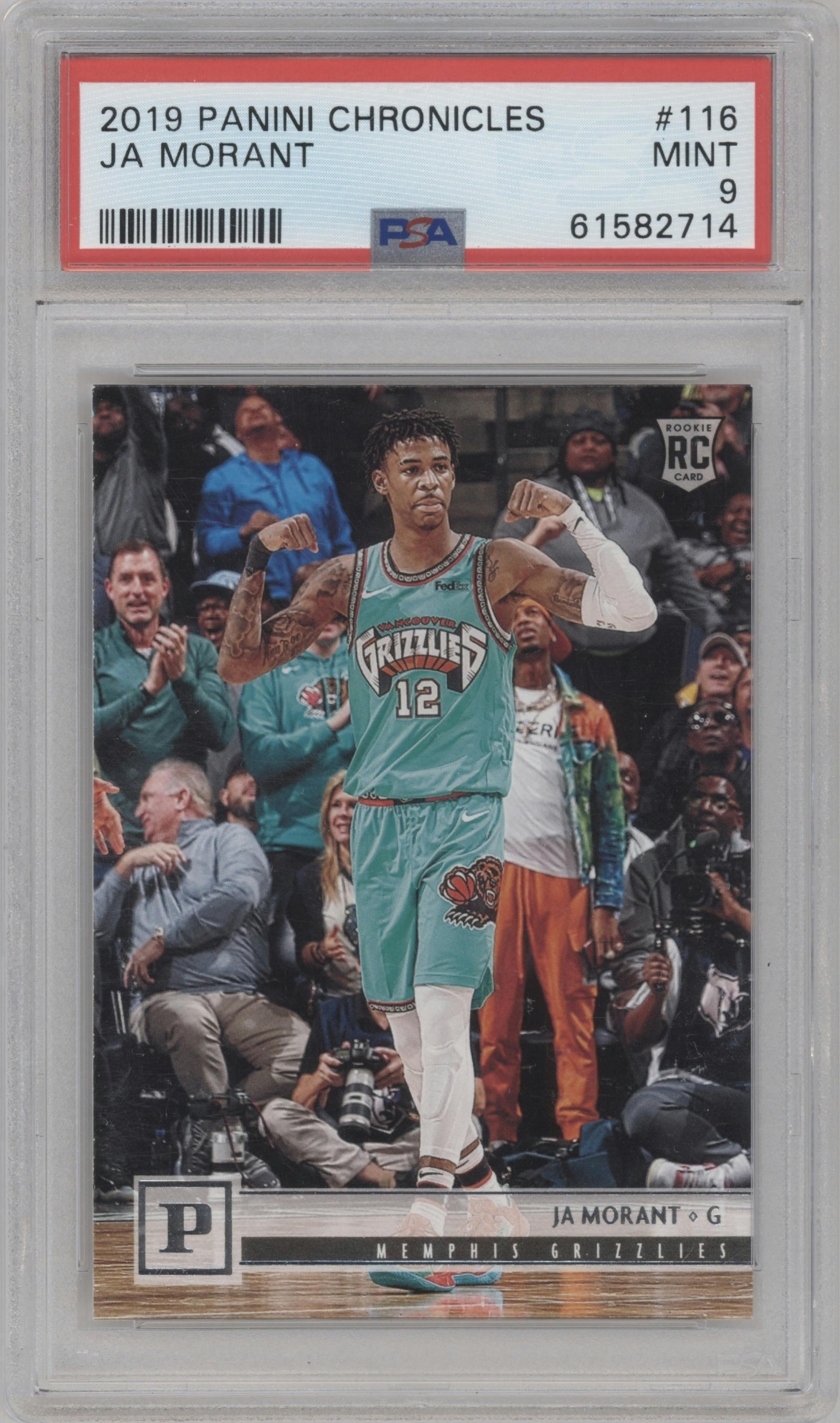 Ja Morant from the 2019-20 Panini Chronicles  set graded by PSA and given an overall grade of 9.