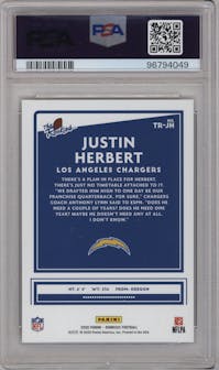 Justin Herbert from the 2020 Panini Donruss set graded by PSA and given an overall grade of 10.