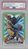 LeBron James from the 2023-24 Topps Chrome set featuring a Green Topps Refractors parallel graded by PSA and given an overall grade of 10.