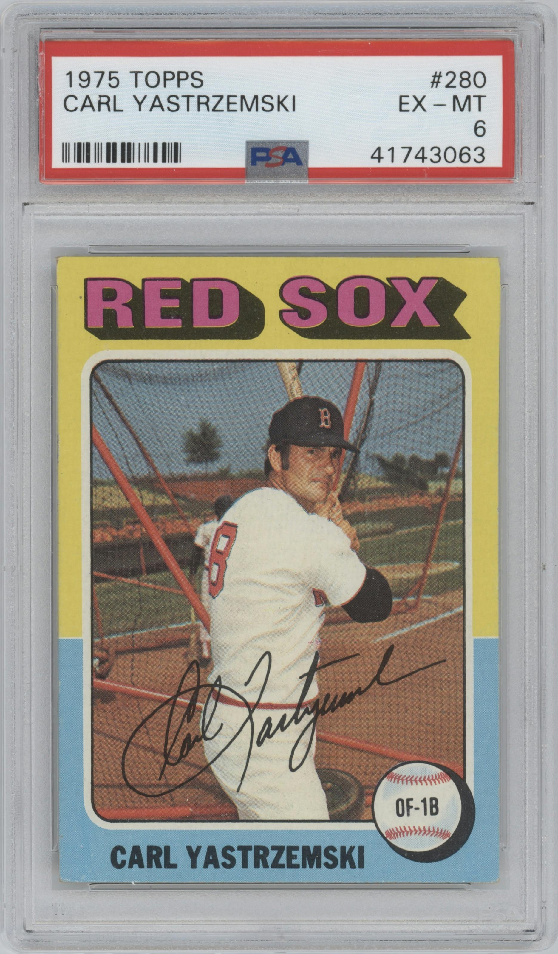 Carl Yastrzemski from the 1975 Topps set graded by PSA and given an overall grade of 6.
