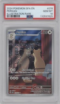 Persian from the 2024 Pokemon SV set graded by PSA and given an overall grade of 10.