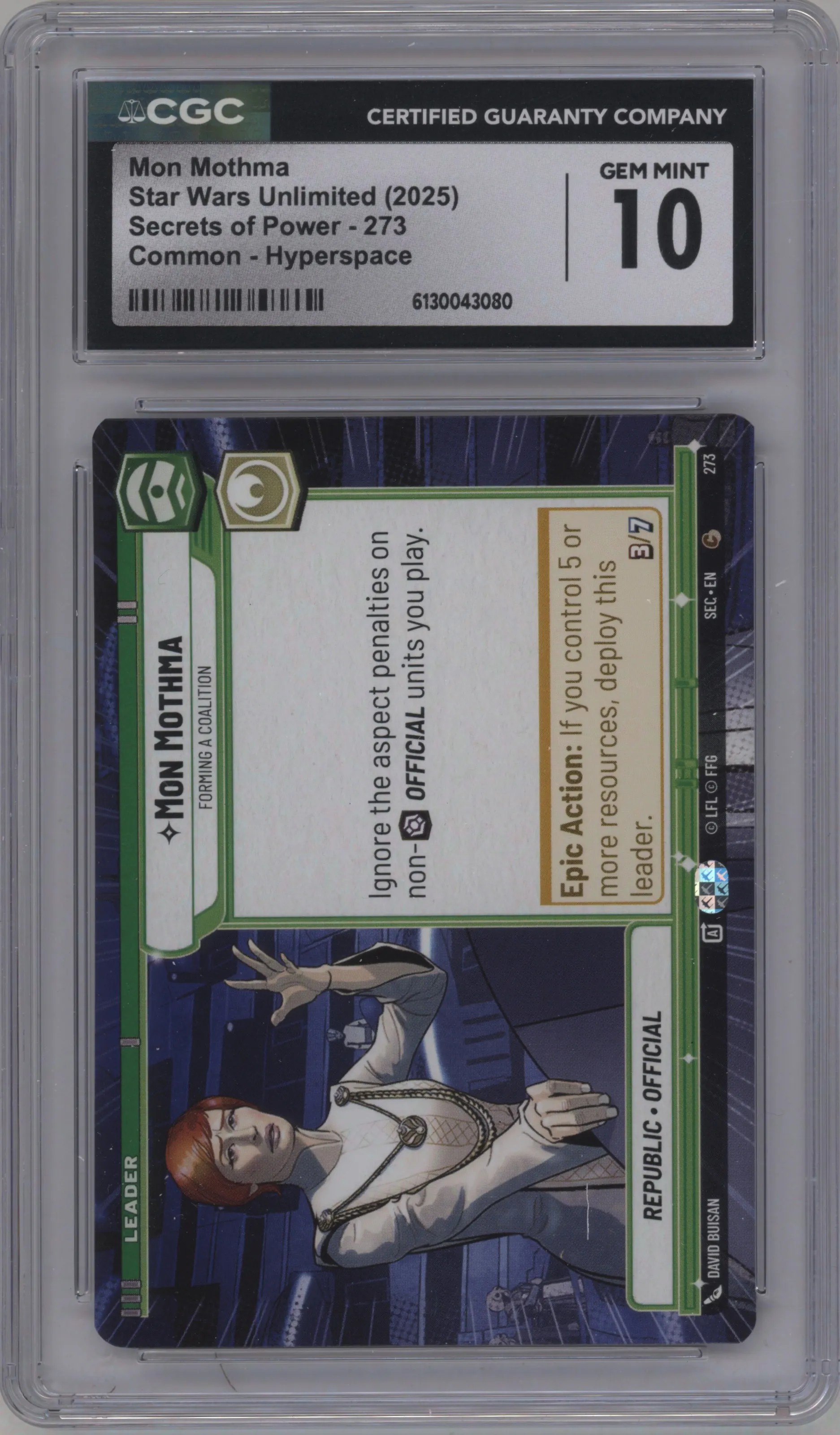 2025 Star Wars: Unlimited Secrets of Power Mon Mothma Hyperspace CGC 10