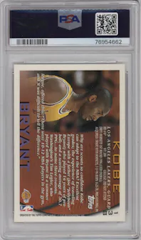 Kobe Bryant  from the 1996-97 Topps set graded by PSA and given an overall grade of 10.
