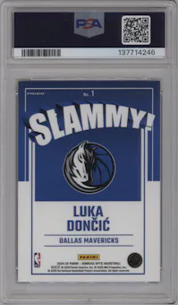 Luka Doncic from the 2024-25 Donruss Optic set featuring a Gold parallel graded by PSA and given an overall grade of 10.