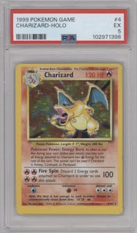 Charizard from the 1999 Pokemon set graded by PSA and given an overall grade of 5.