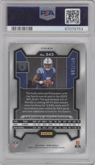 Anthony Richardson from the 2023 Panini Prizm set featuring a Red Wave parallel graded by PSA and given an overall grade of 10.