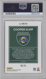 Cooper Kupp from the 2023 Donruss Optic set featuring a Black Pandora parallel graded by PSA and given an overall grade of 9.