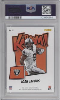 Josh Jacobs from the 2023 Panini Absolute set graded by PSA and given an overall grade of 10.