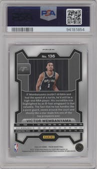 Victor Wembanyama from the 2023-24 Panini Prizm set featuring a Pink Ice parallel graded by PSA and given an overall grade of 10.