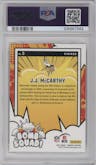 J.J. McCarthy from the 2024 Donruss set graded by PSA and given an overall grade of 10.