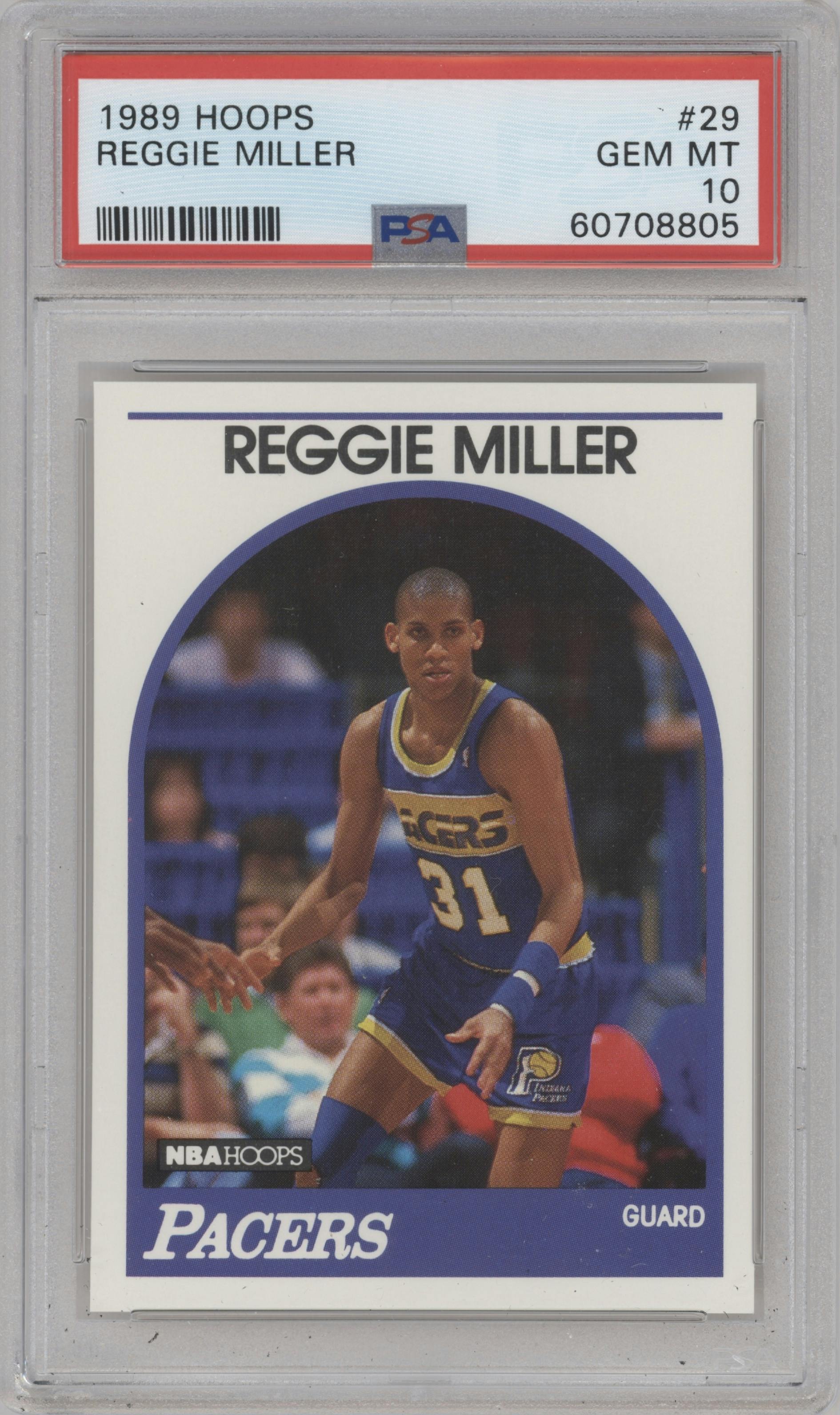 Reggie Miller from the 1989-90 NBA Hoops  set graded by PSA and given an overall grade of 10.