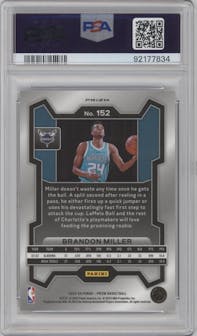Brandon Miller from the 2023-24 Panini Prizm set featuring a Ice Prizm parallel graded by PSA and given an overall grade of 10.