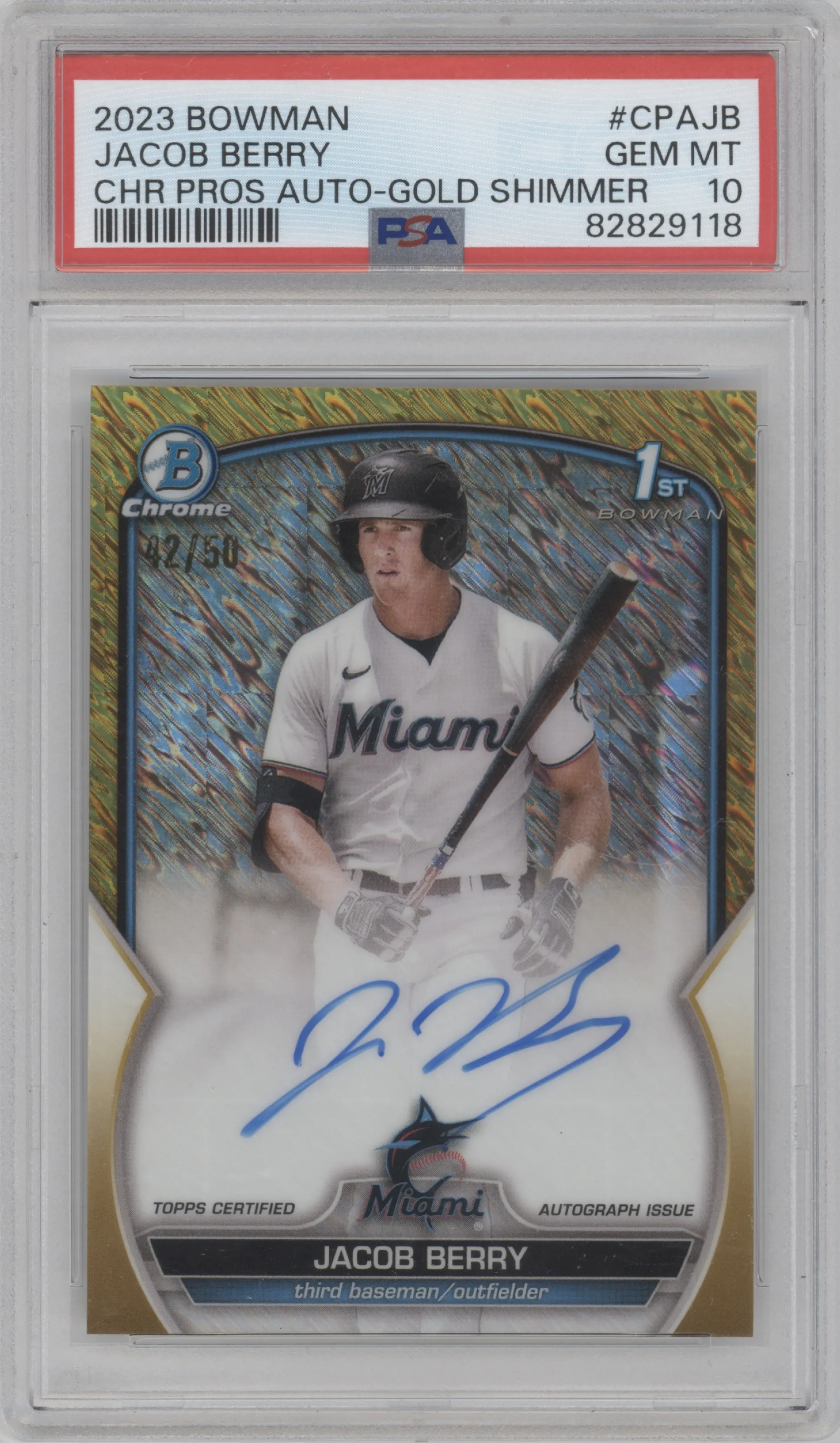 2023 Bowman Chr.Pros.Auto Jacob Berry Gold Shimmer Refractor PSA 10