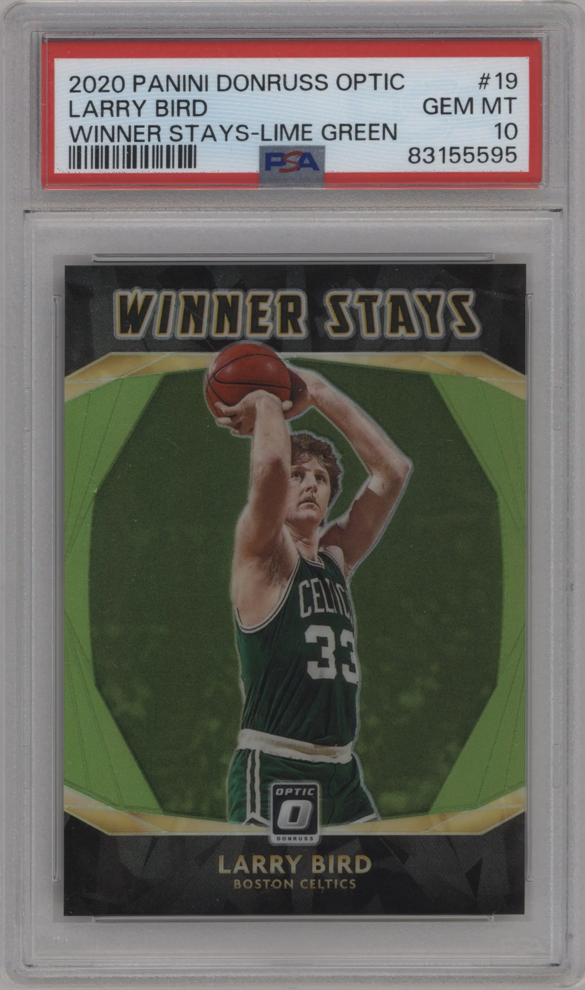 2020 Panini Donruss Optic Winner Stays Larry Bird Lime Green #19 PSA 10