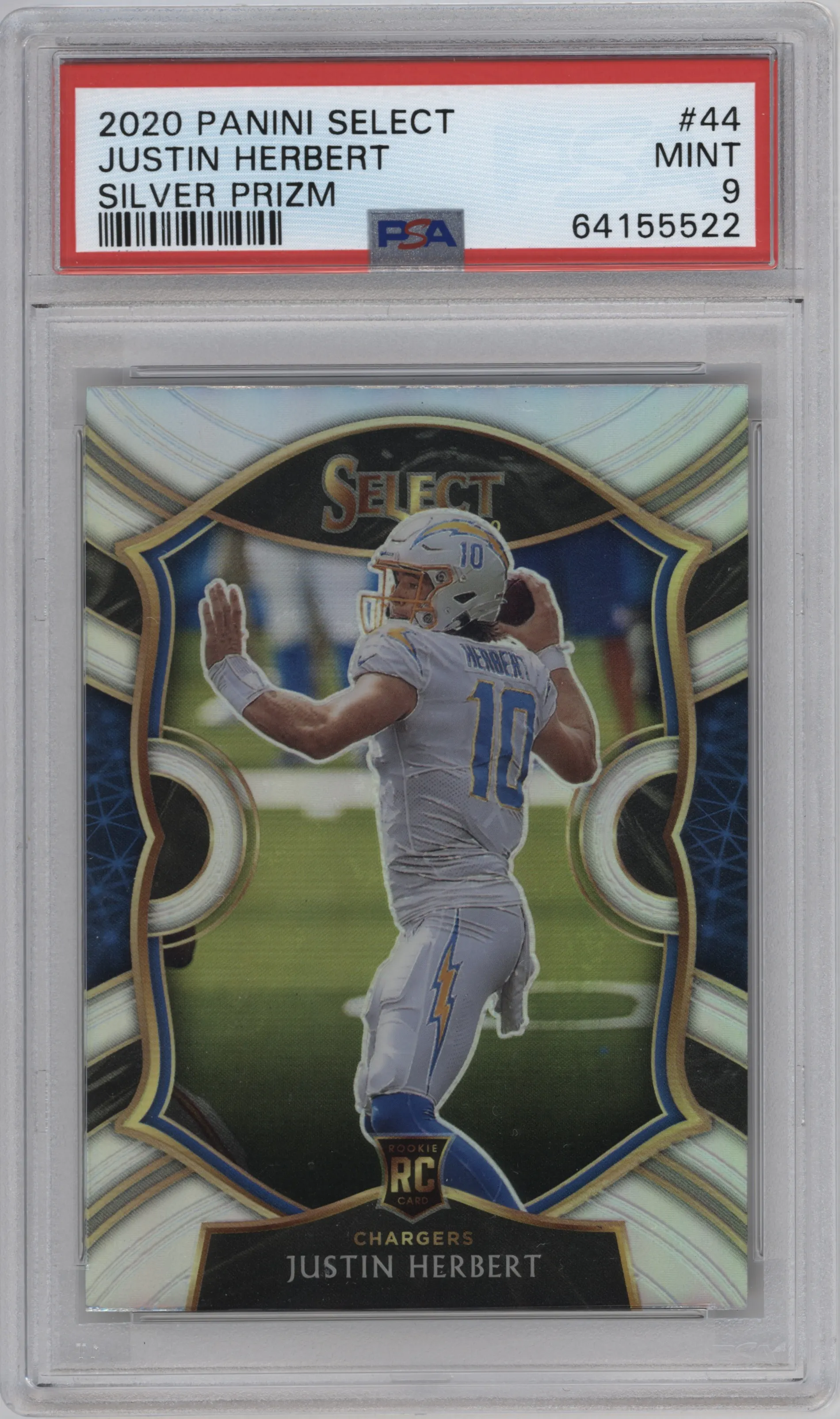 2020 Panini Select Justin Herbert Silver Prizm #44 PSA 9