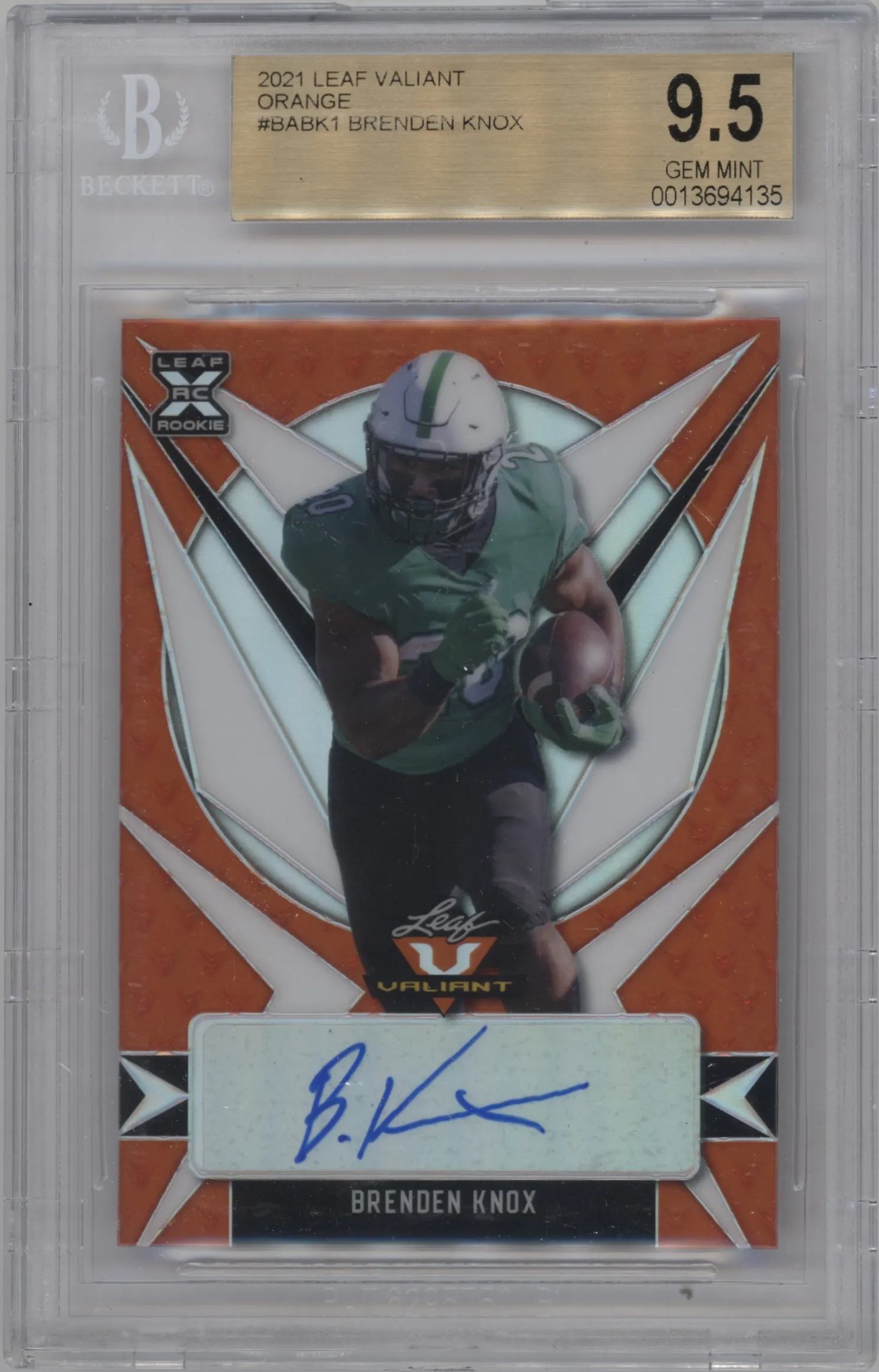 2021 Leaf Valiant Auto Brenden Knox Orange BGS 9.5