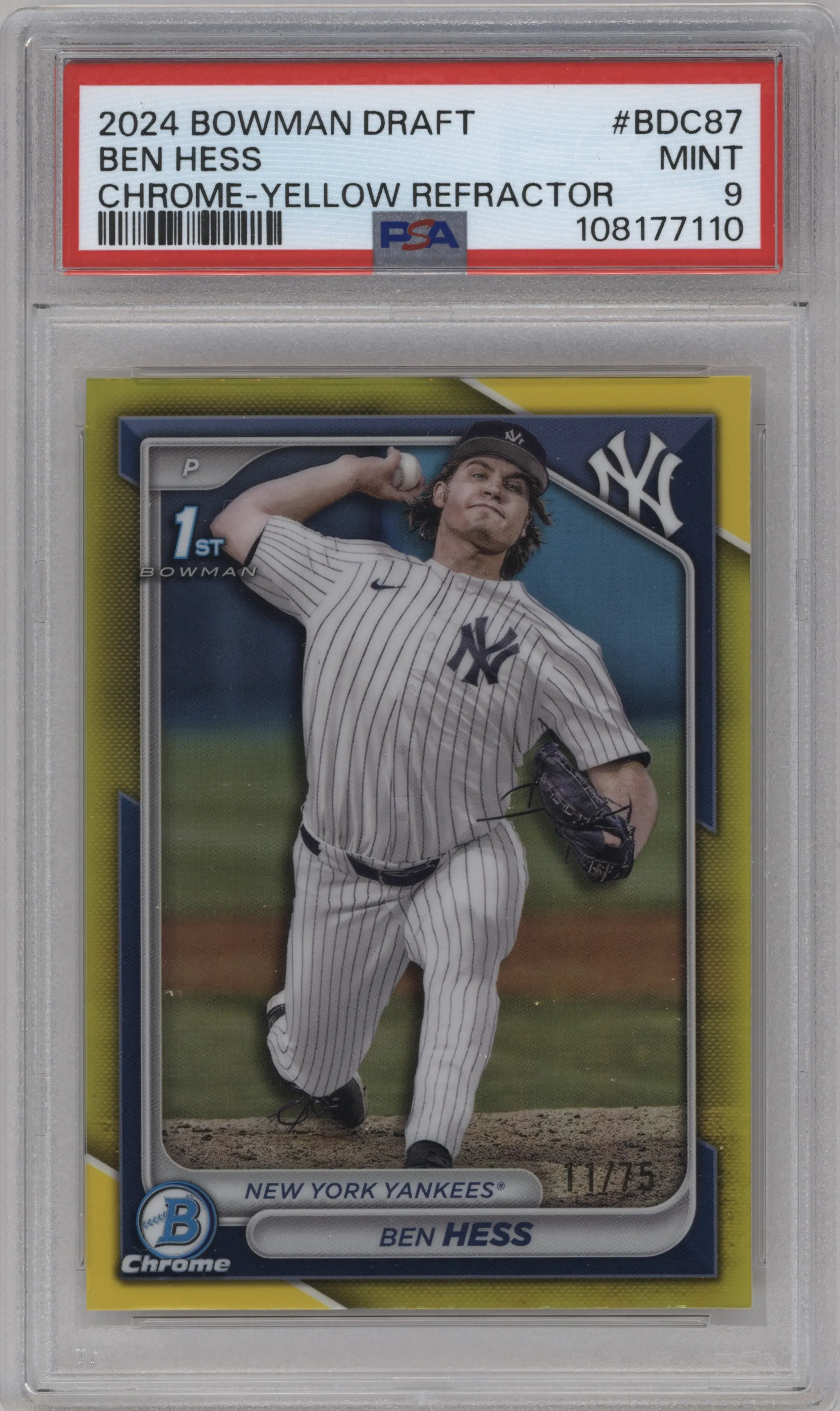 2024 Bowman Draft Chrome Ben Hess Yellow Refractor #BDC-87 PSA 9