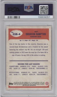 Omarion Hampton from the 2024 Bowman Chrome University set featuring a Gold Refractor parallel graded by PSA and given an overall grade of 10.