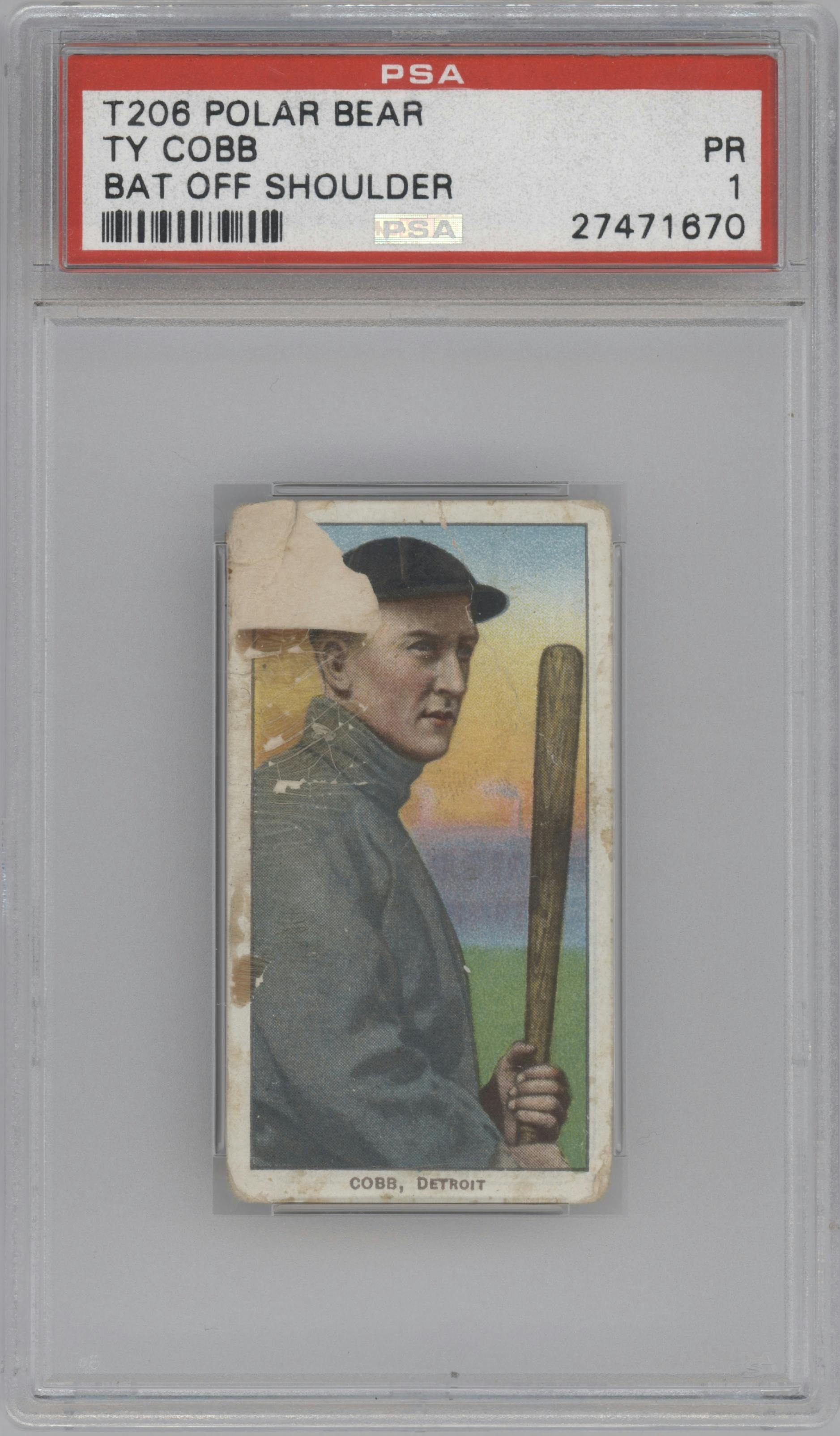 Ty Cobb from the 1909-11 T206 set featuring a Variation parallel graded by PSA and given an overall grade of 1.