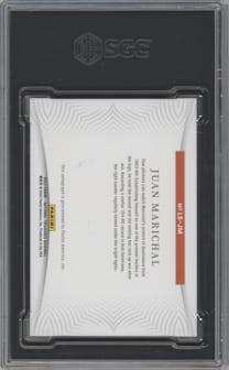 Juan Marichal from the 2023 Panini National Treasures set featuring a Holo Gold parallel graded by SGC and given an overall grade of 9.