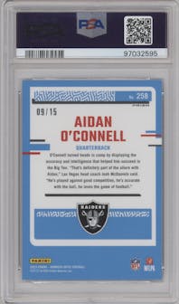 Aidan O'Connell from the 2023 Donruss Optic set featuring a Ice parallel graded by PSA and given an overall grade of 10.
