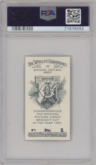 Shohei Ohtani from the 2018 Topps Allen & Ginter set featuring a Mini parallel graded by PSA and given an overall grade of 10.