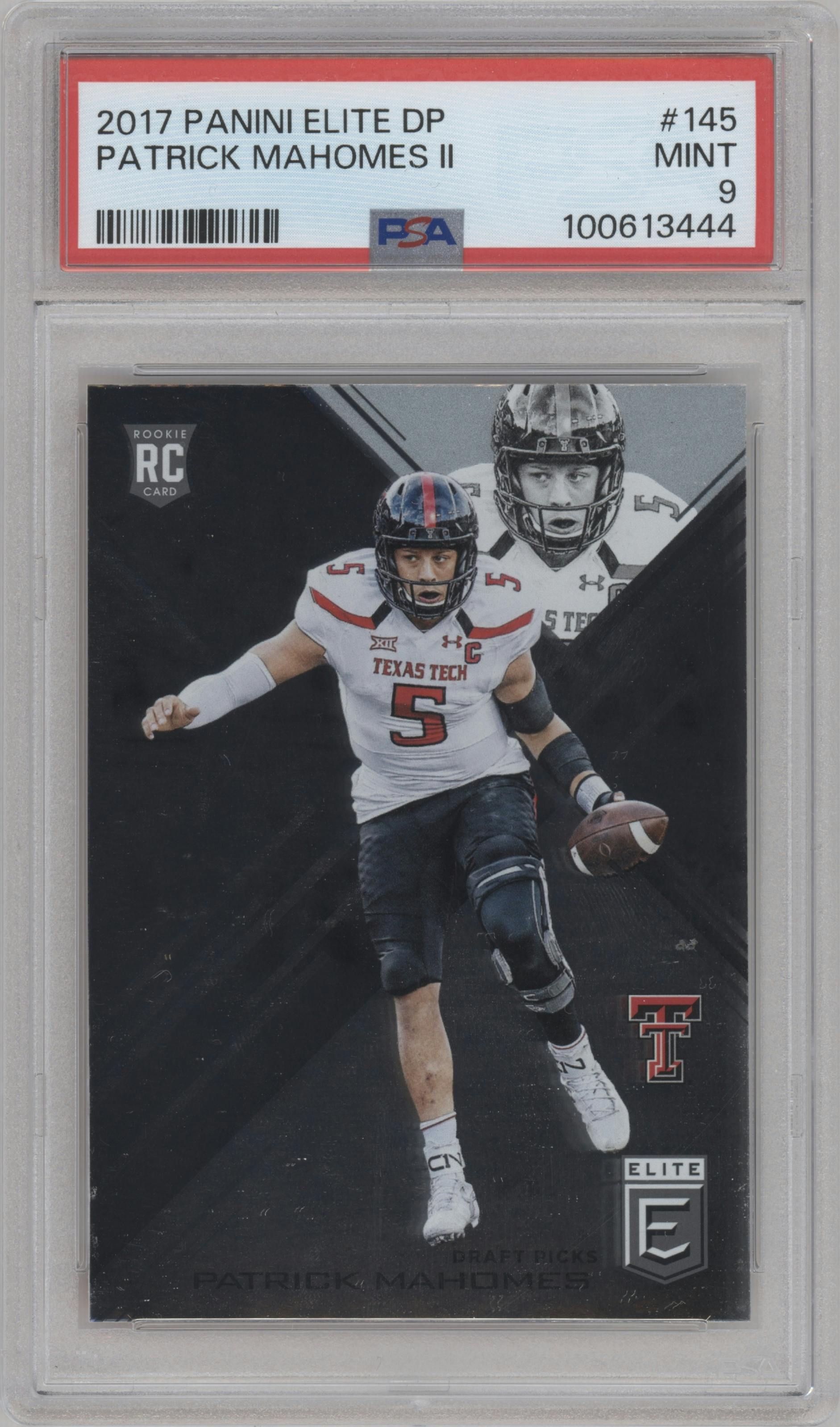 Patrick Mahomes II from the 2017 Panini Elite Draft Picks set graded by PSA and given an overall grade of 9.
