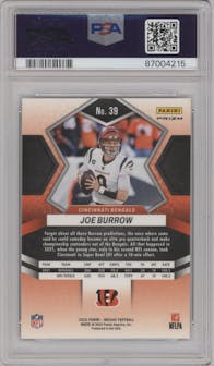 Joe Burrow from the 2022 Panini Mosaic set featuring a Red Sparkle parallel graded by PSA and given an overall grade of 10.