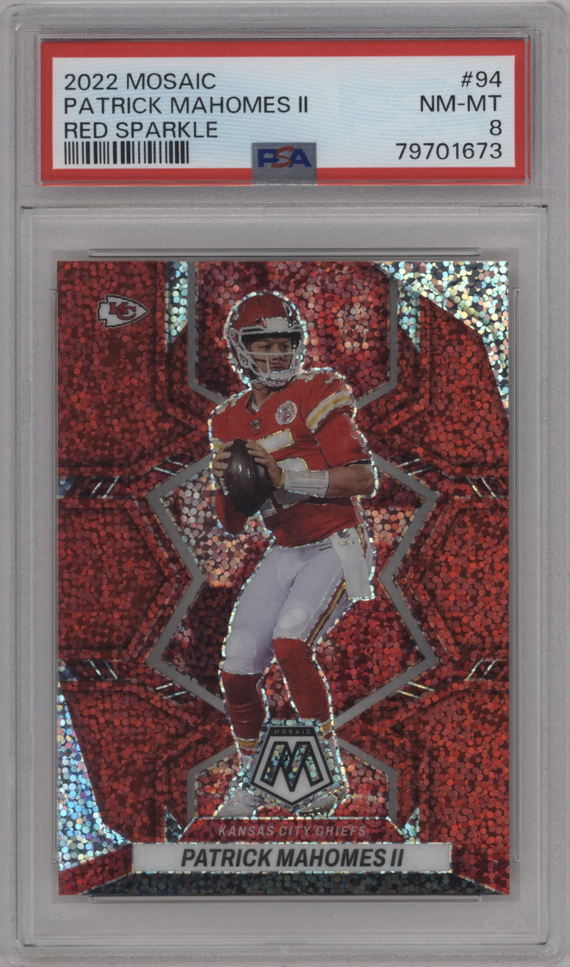 2022 Panini Mosaic Patrick Mahomes II Red Sparkle #94 PSA 8