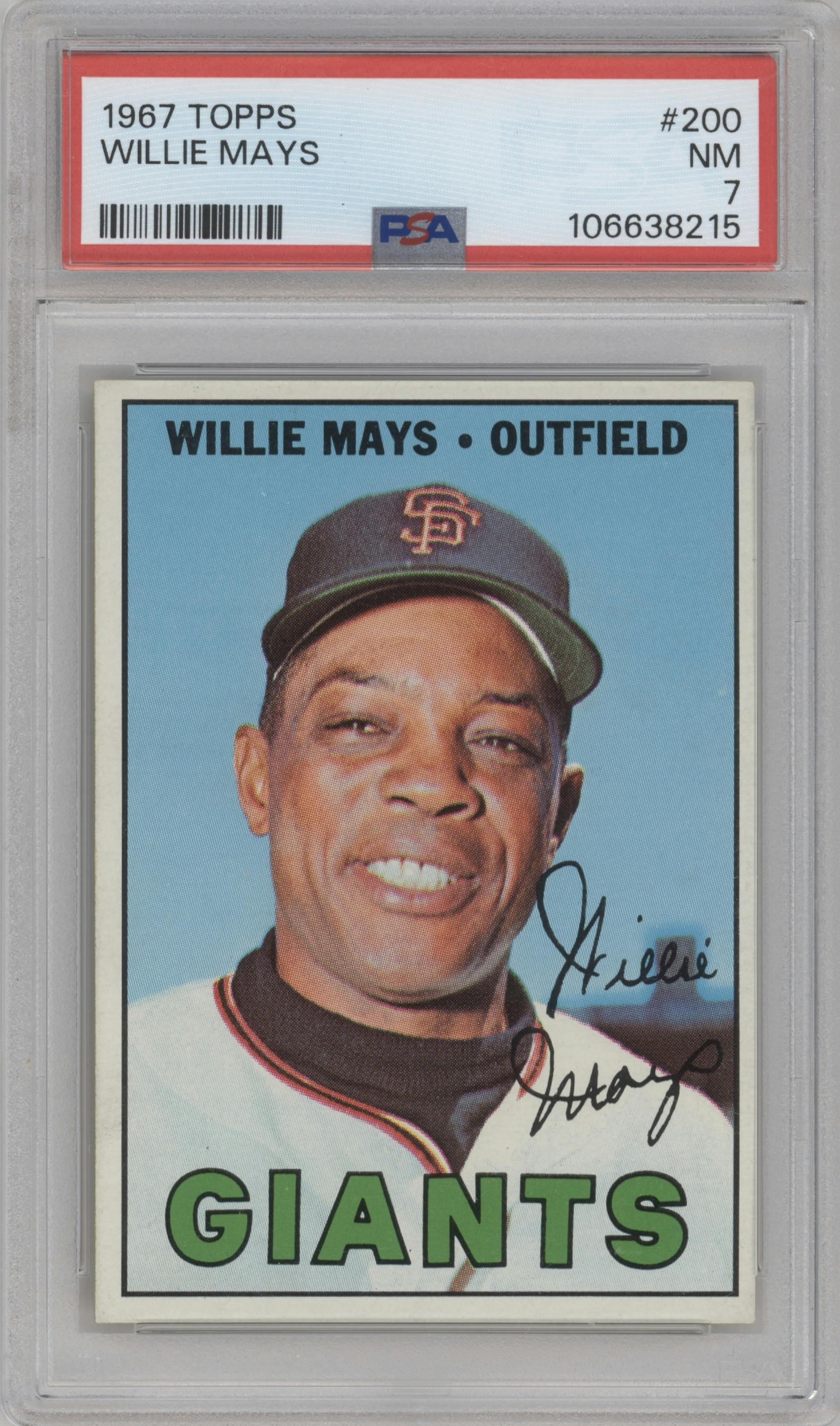 Willie Mays from the 1967 Topps set graded by PSA and given an overall grade of 7.