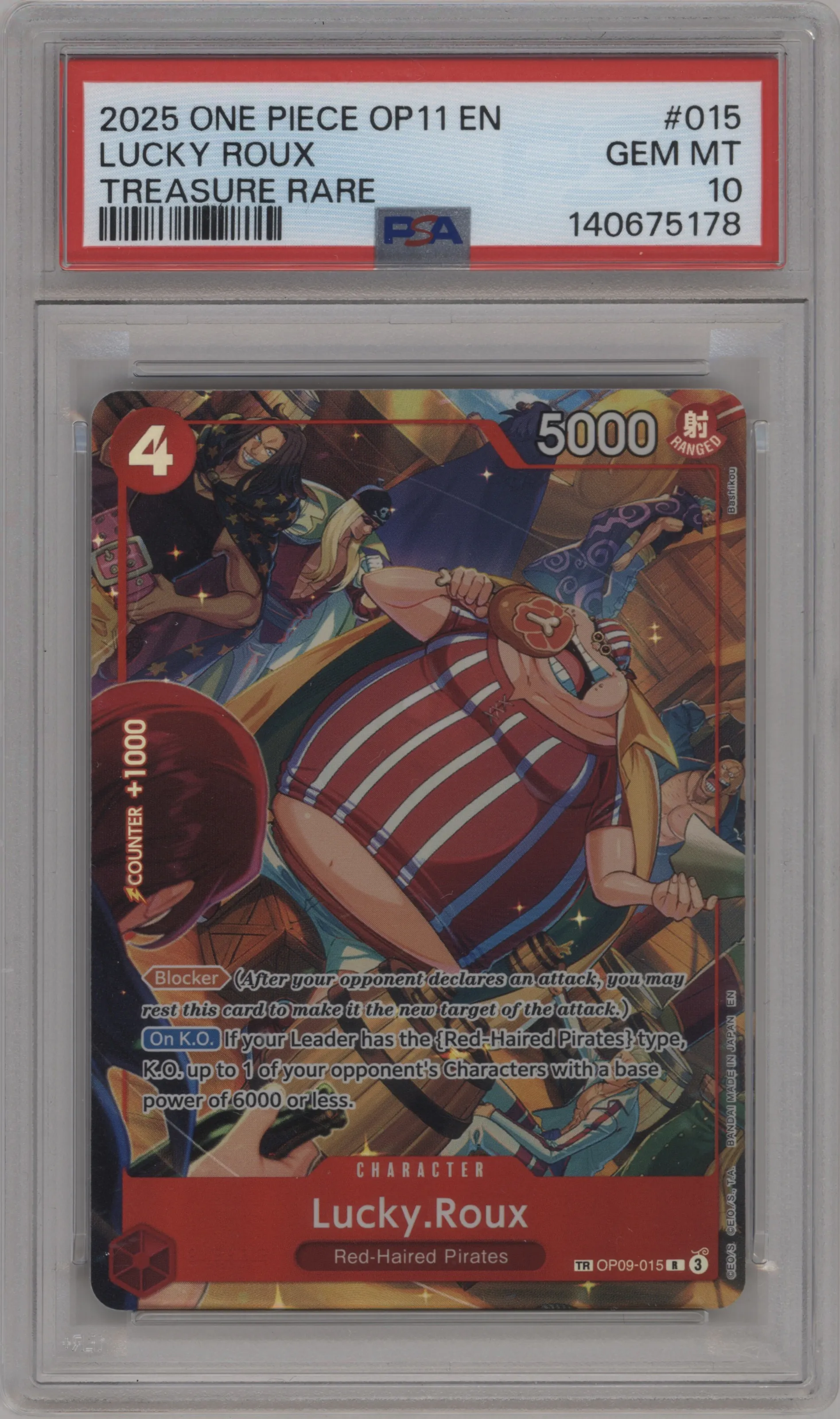 2025 One Piece A Fist of Divine Speed Lucky.Roux OP09-015 R #TR OP09-015 R PSA 10