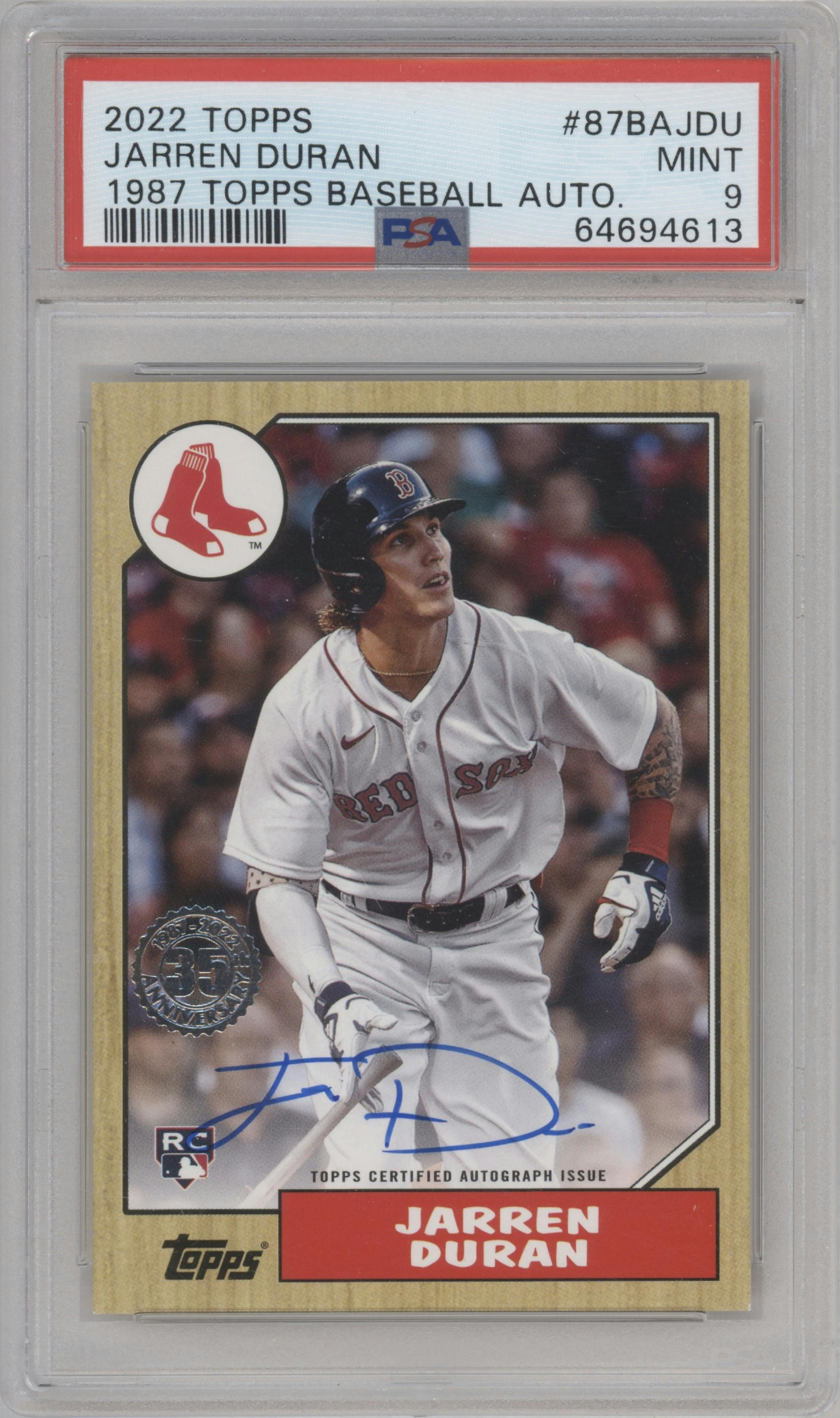Jarren Duran from the 2022 Topps  Series 1 set graded by PSA and given an overall grade of 9.