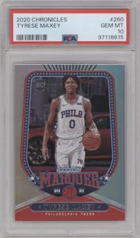 Tyrese Maxey from the 2020-21 Panini Chronicles set graded by PSA and given an overall grade of 10.