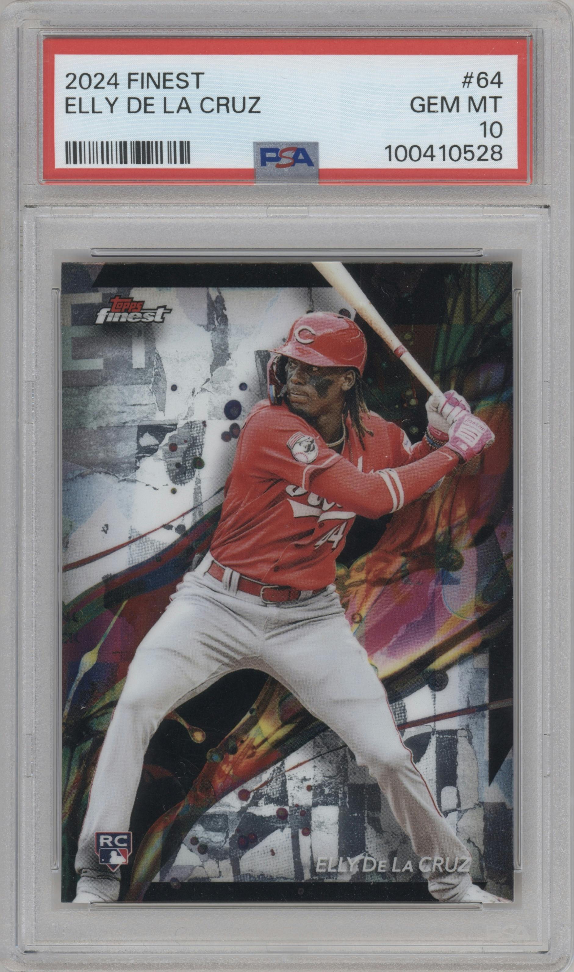Elly De La Cruz from the 2024 Topps Finest set graded by PSA and given an overall grade of 10.