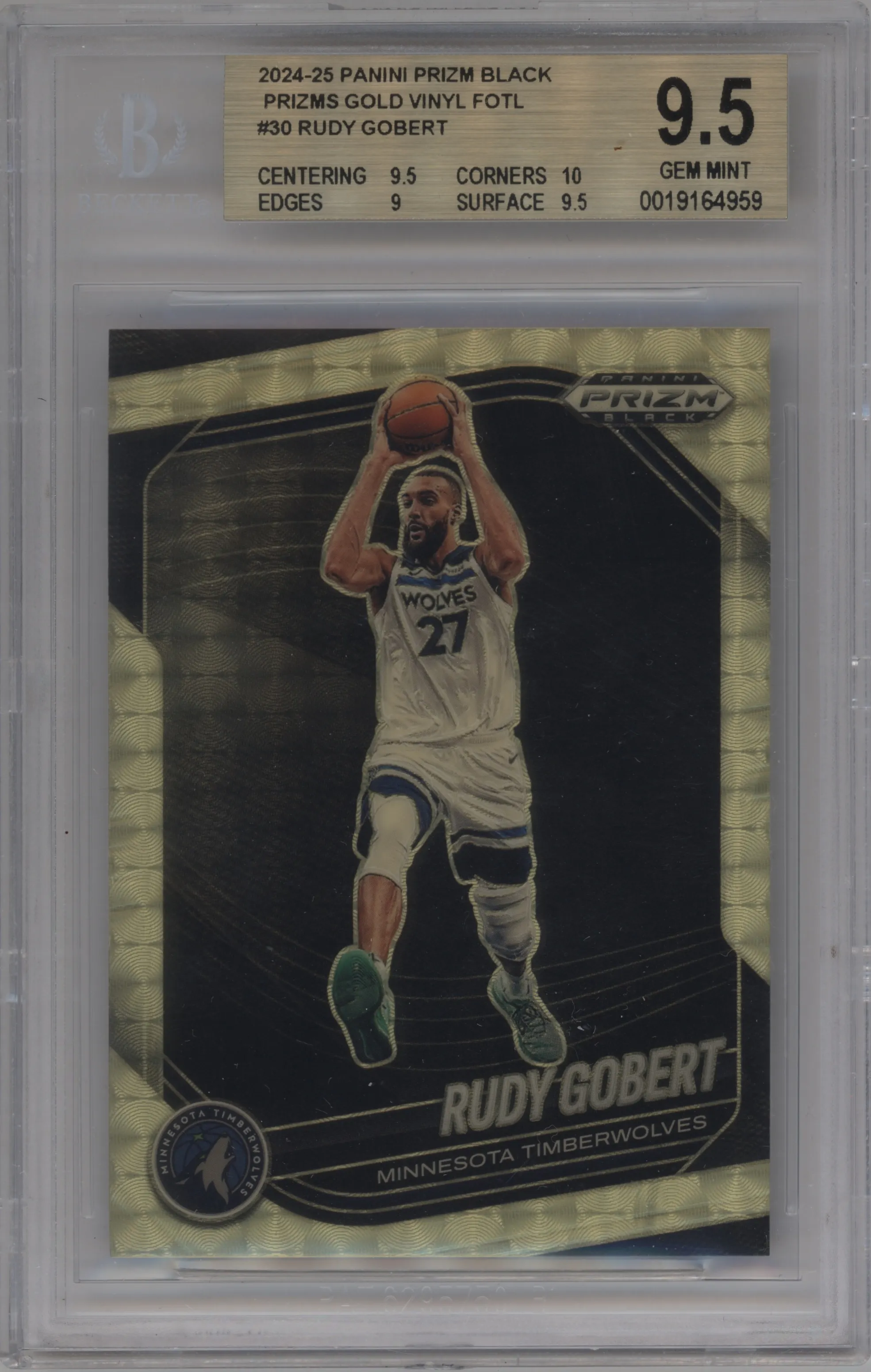 2024 Panini Prizm Black Rudy Gobert Gold Vinyl BGS 9.5
