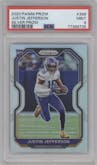 Justin Jefferson from the 2020 Panini Prizm set featuring a Silver Prizm parallel graded by PSA and given an overall grade of 9.