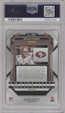 Brock Purdy from the 2022 Panini Prizm set featuring a Red/White/Blue Prizm parallel graded by PSA and given an overall grade of 10.