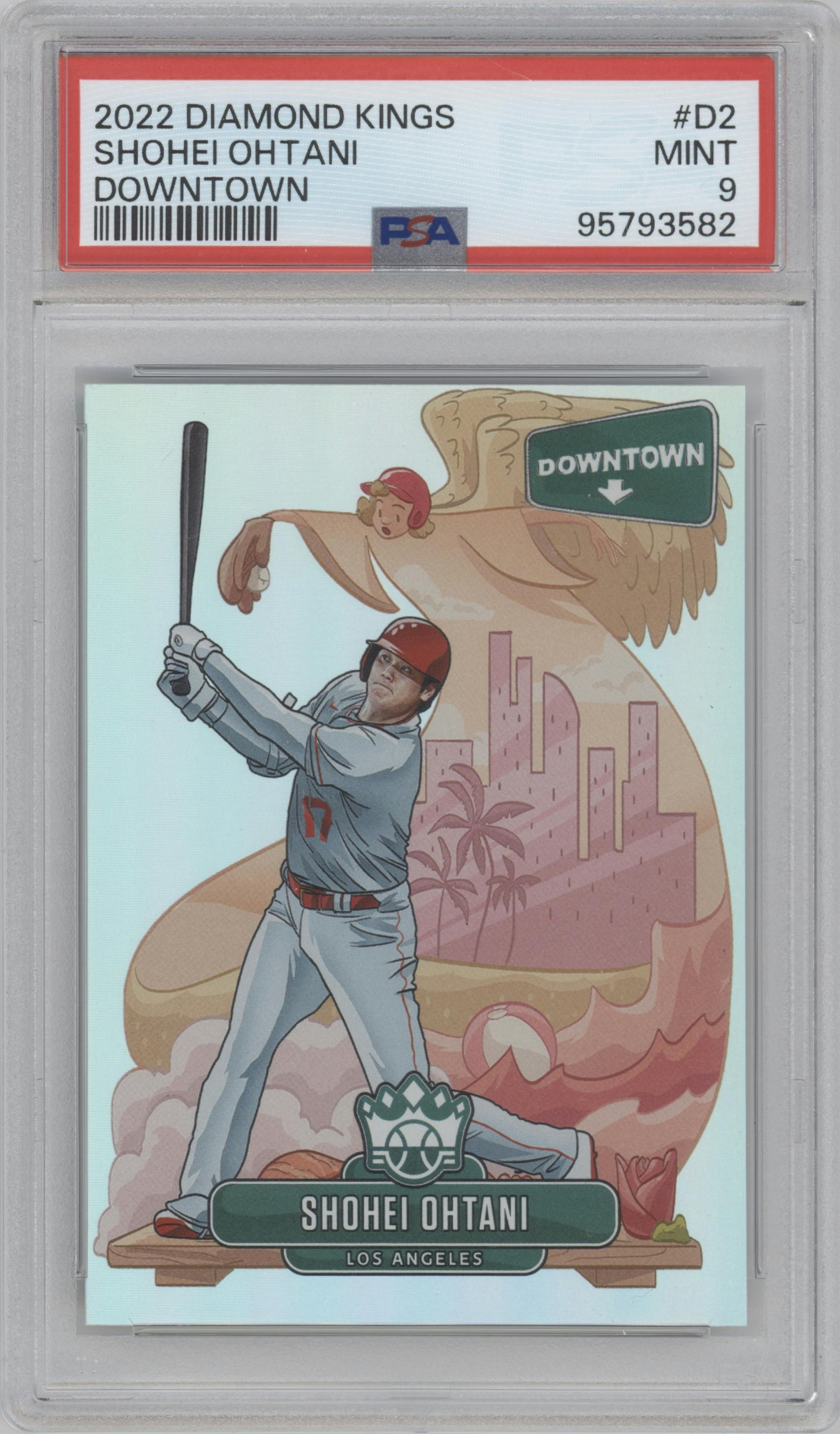 Shohei Ohtani from the 2022 Panini Diamond Kings set graded by PSA and given an overall grade of 9.