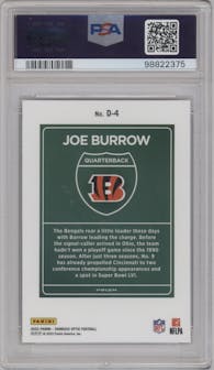 Joe Burrow from the 2023 Donruss Optic set graded by PSA and given an overall grade of 9.