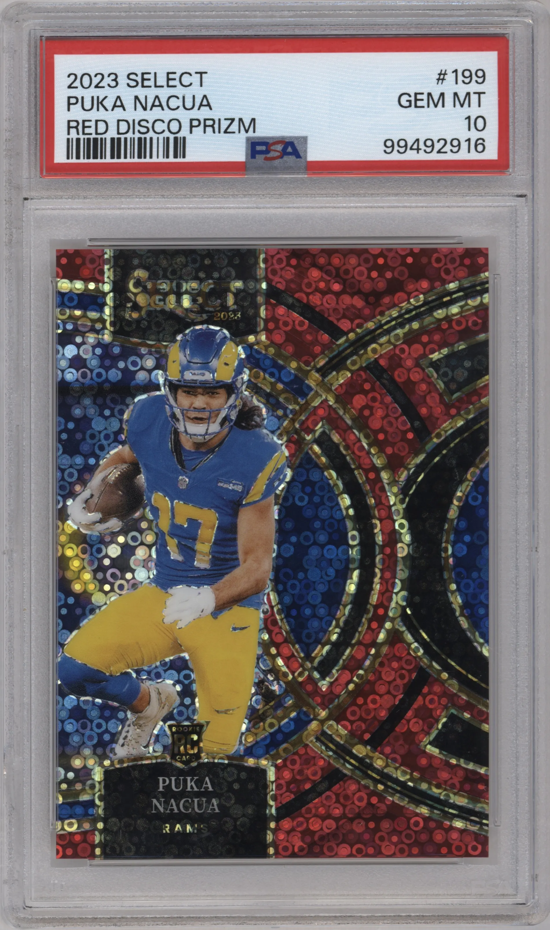 2023 Panini Select Pre.Lvl. Puka Nacua Disco Red PSA 10