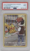Pikachu from the 2019 Pokemon S&M  set graded by PSA and given an overall grade of 9.