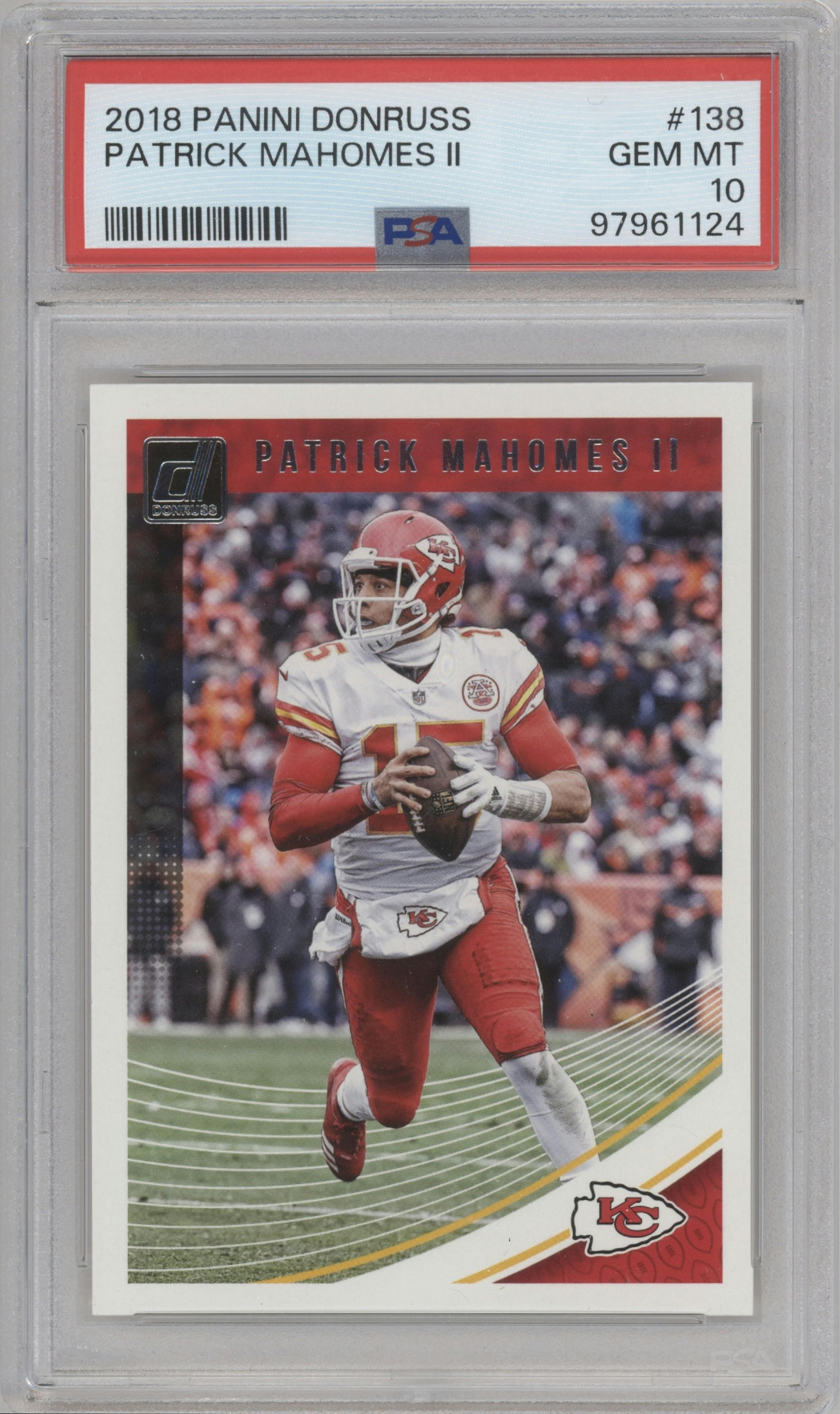 Patrick Mahomes II from the 2018 Panini Donruss set graded by PSA and given an overall grade of 10.