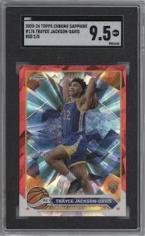 Trayce Jackson-Davis from the 2023-24 Topps Chrome Sapphire set featuring a Red parallel graded by SGC and given an overall grade of 9.5.
