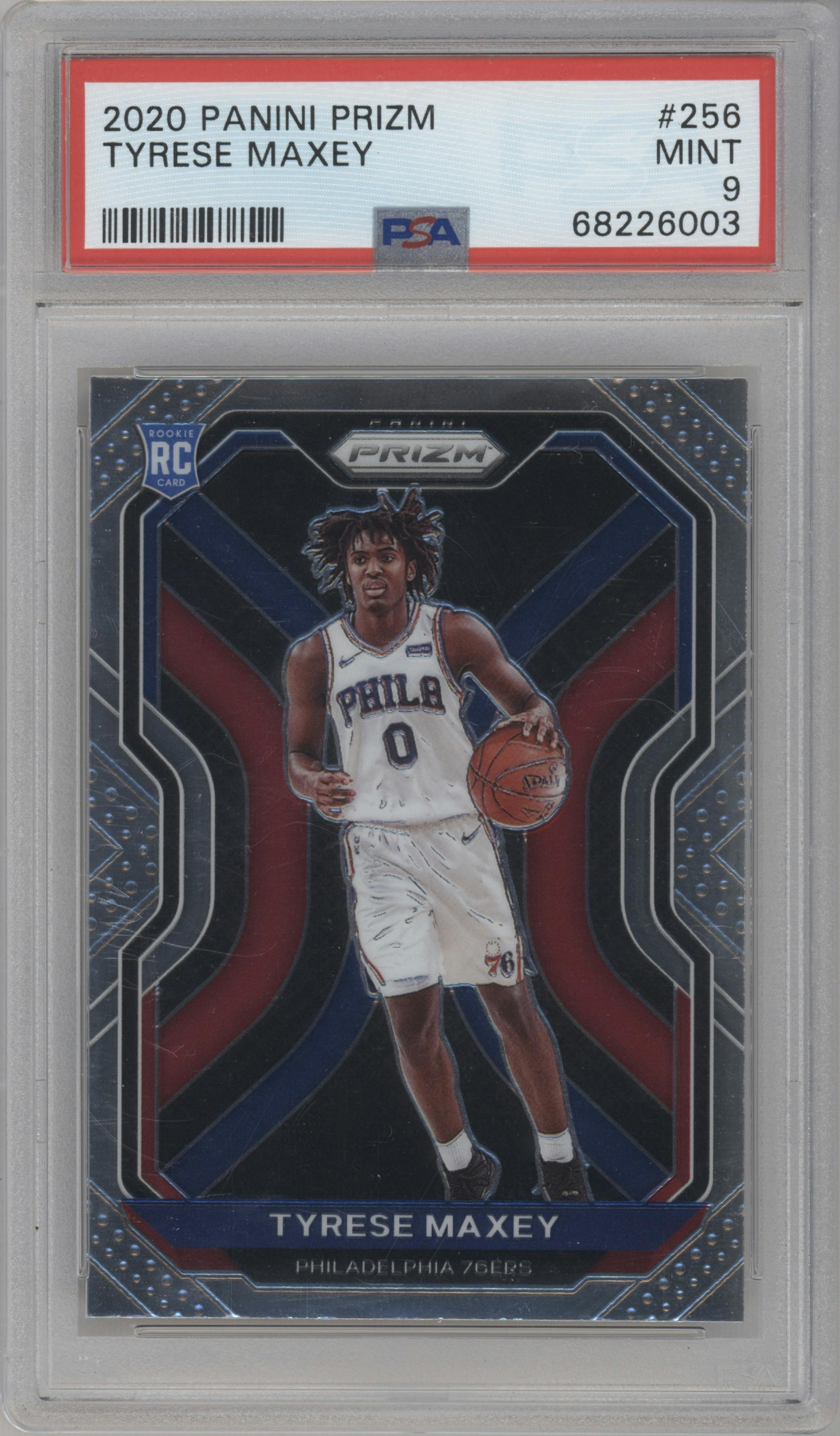 Tyrese Maxey from the 2020-21 Panini Prizm set graded by PSA and given an overall grade of 9.
