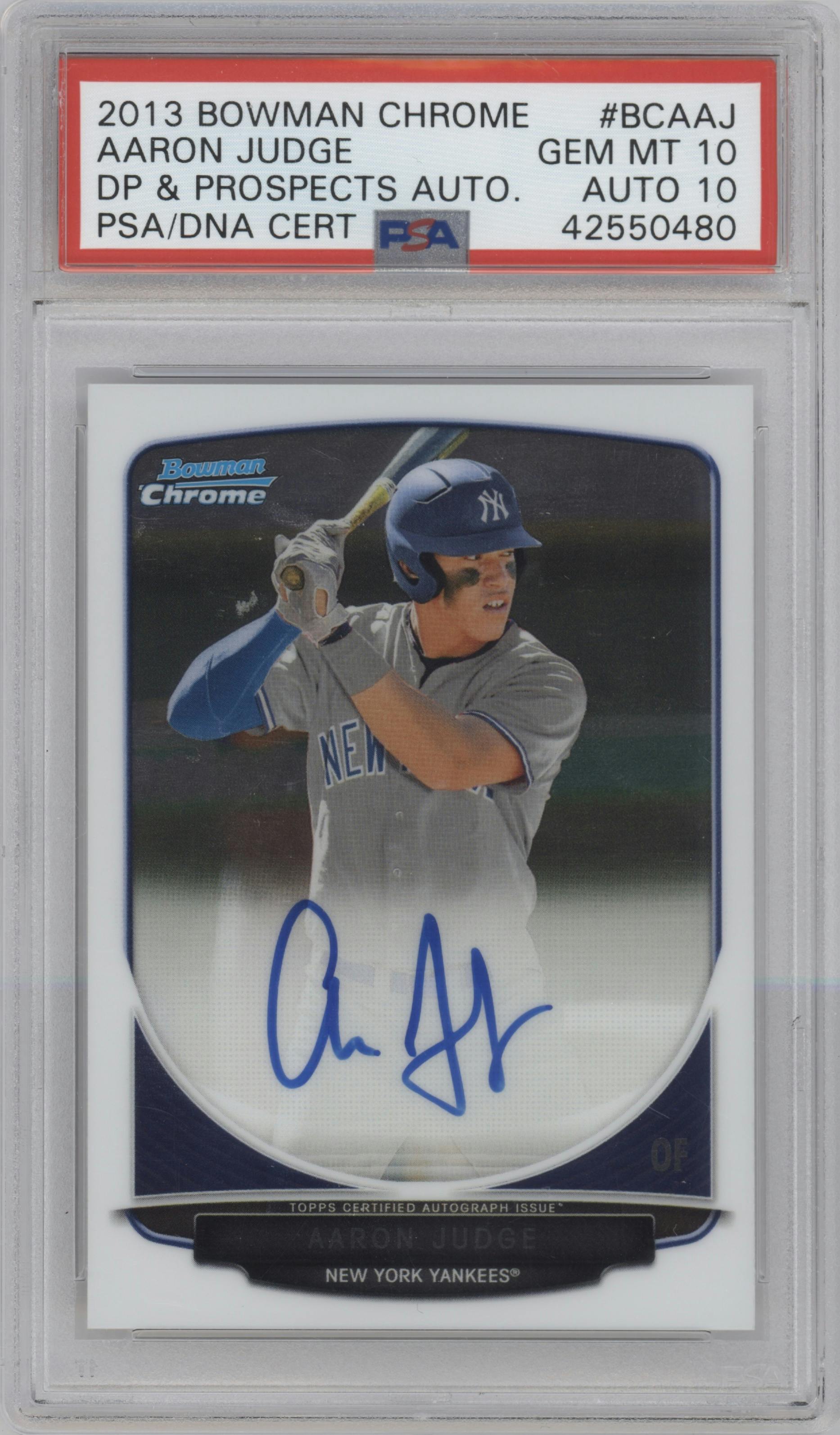 Aaron Judge from the 2013 Bowman Draft Picks & Prospects set graded by PSA and given an overall grade of 10.